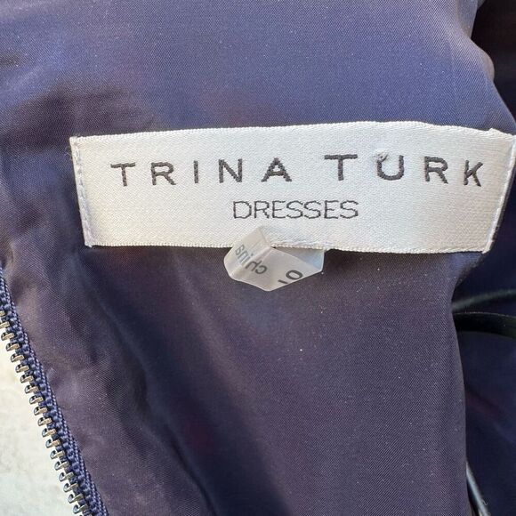 Trina Turk Navy Red Geometric‎ Short Sleeves Beaded Shift Dress Size 10 - Picture 5 of 7